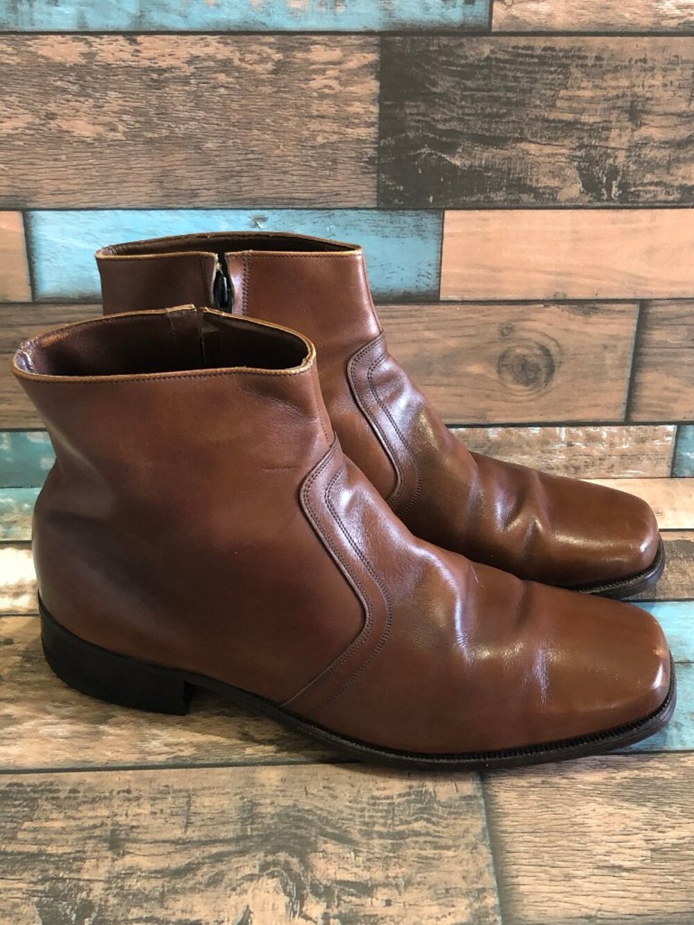 The Florsheim Shoe Ankle Boots Zip Up Brown Leather Uppers Men's Size 10.5 D